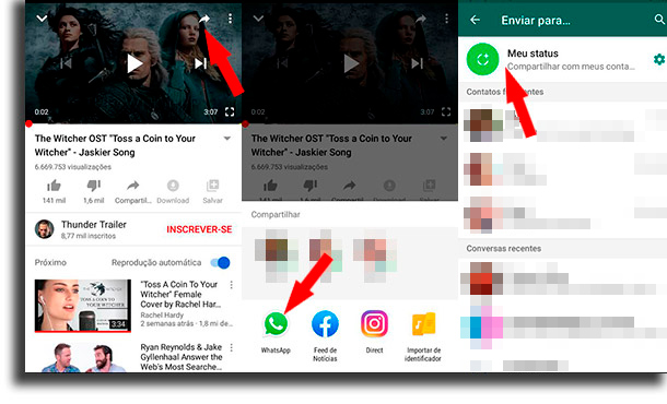 How do I put YouTube videos in status? how to use whatsapp status