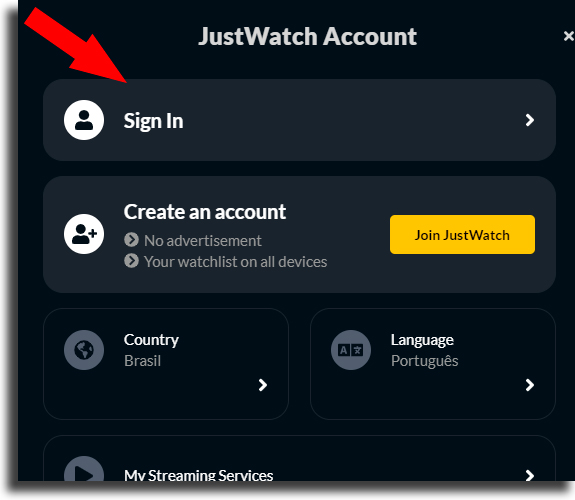 Create account 2 justwatch