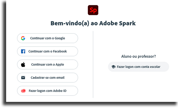 Adobe Spark registration