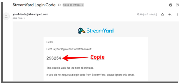 receive the streamyard code by email