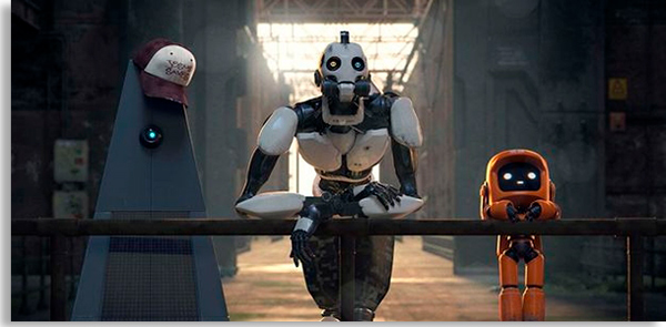 three robots from the love, death and robots animation