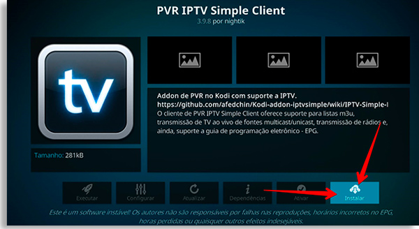 choose the install button to allow watching iptv on smartphone by kodi