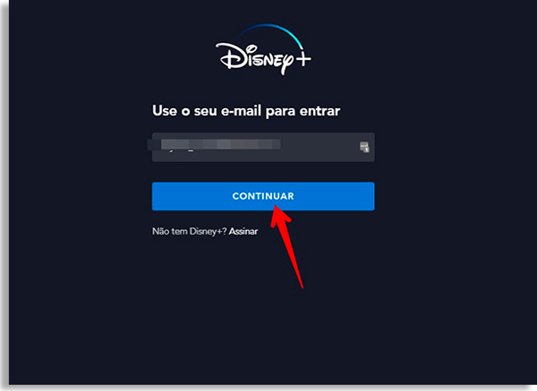 service login screen, with red arrow pressing to continue button