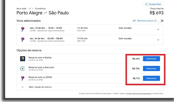 airline tickets on google flights select price