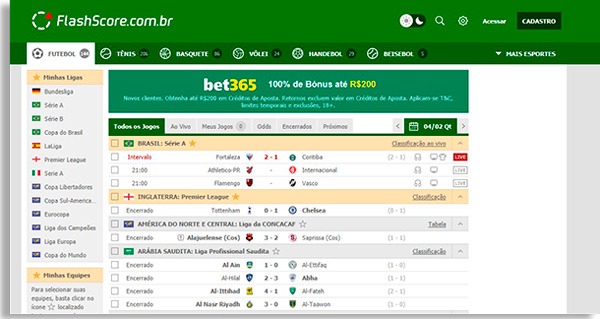 flashscore home screen, one of the best free football scores sites