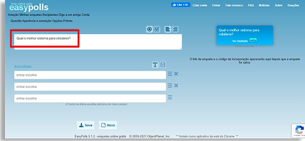 easypolls home screen to create online surveys